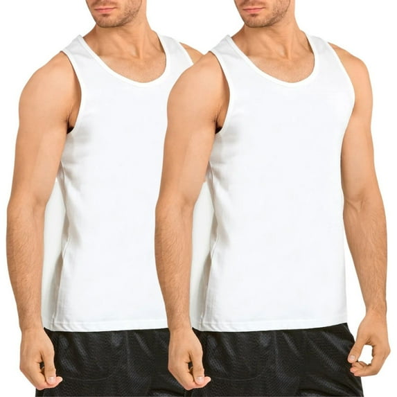 2 Pack Men's Tank Tops Premium Cotton Heavyweight Muscle Tanks Sleeveless Tops Shirt Loose Fit Performance Moisture Wicking S-3XL Gym Sport Activewear