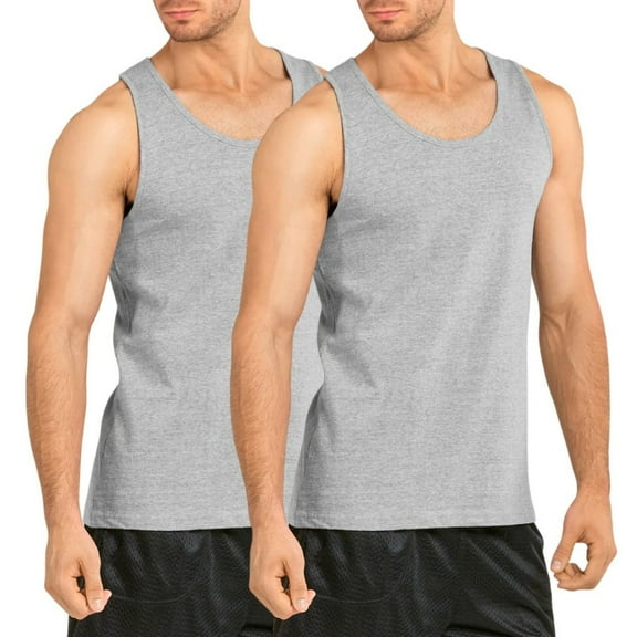 2 Pack Men's Tank Tops Premium Cotton Heavyweight Muscle Tanks Sleeveless Tops Shirt Loose Fit Performance Moisture Wicking S-3XL Gym Sport Activewear