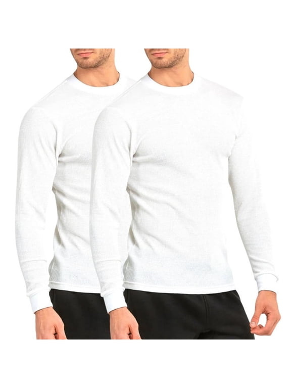 2 Pack Men's Thermal Shirt Cotton Waffle-Knit Long Sleeve Crew Neck Thick Warm Tops S-3XL Plain Regular Big & Tall Menswear Casual Winter Fall Spring Basic