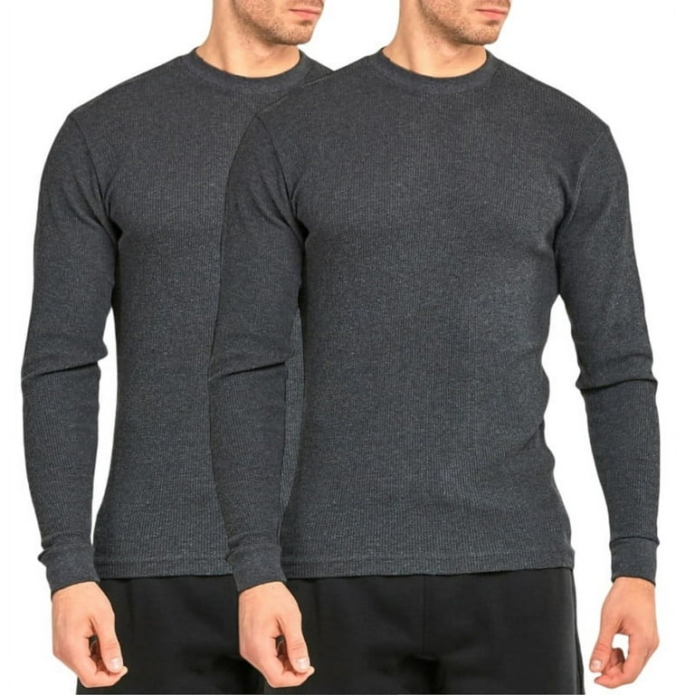 Pack Men's Thermal Shirt Cotton Waffle-Knit Long Sleeve Crew