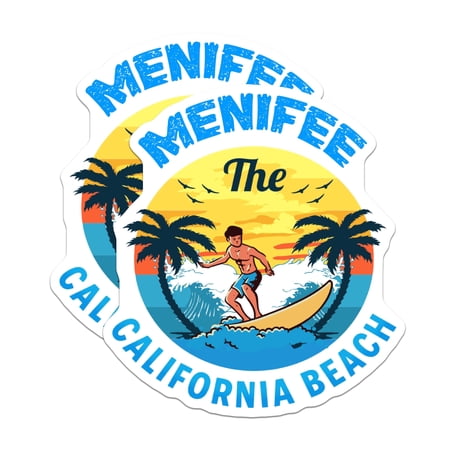 (2 Pack) Menifee California Surfer Magnets - Retro Beach Vacation Home Decor - Ocean Waves Surfboard Art Travel - 5 Inches On Longest Side - Thick Durable Magnet - Made in USA - MAG19372