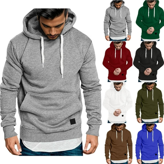 2 Pack Mens Athletic Workout Hoodies & Sweatshirts with Front Pocket Pullover Fleece Lined Hoodie Long Sleeve Casual Solid Color Thermal Sweatshirt Shirts