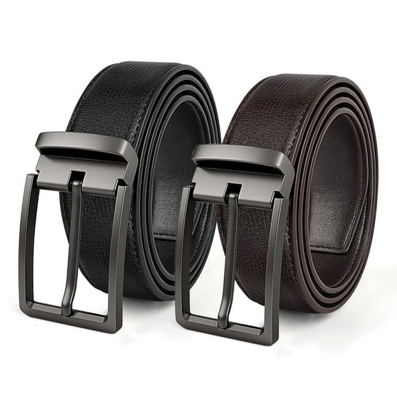 2 Pack Mens Belt Leather Dress Casual Belt with Single Prong Buckle 1.5" Width Belts for Men Jeans,X25008,X25015