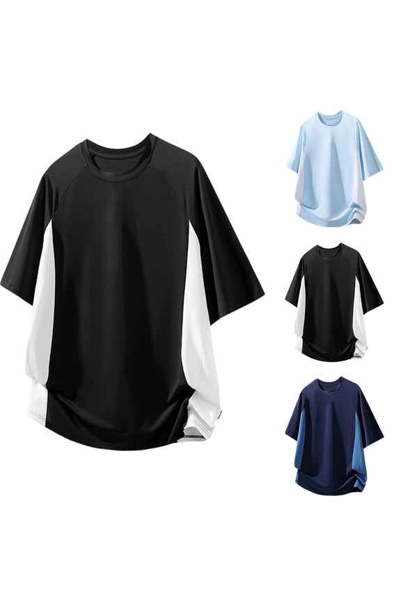 2 Pack Mens Big & Tall Athletic T-Shirts Plus Size Short Sleeve Workout Shirts for Men Lightweight Color Block Crew Neck Running Tees Tops M-5X