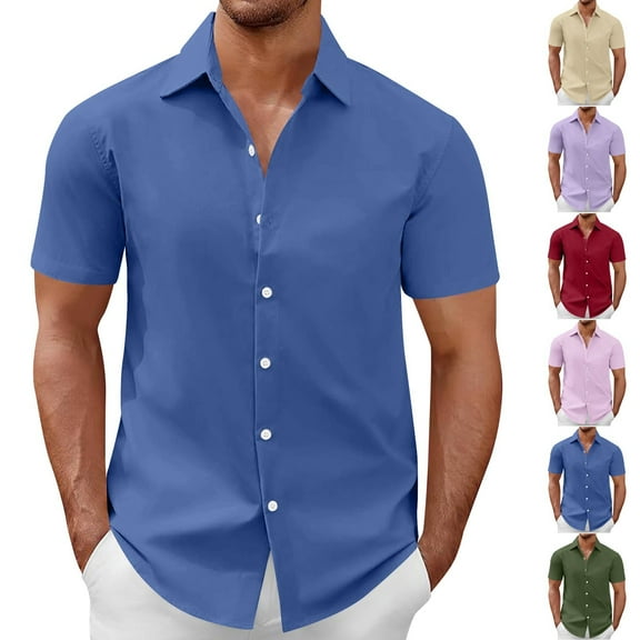 2 Pack Mens Big and Tall Shirts S-5X Plus Size Short Sleeve T-Shirts Button-Down Casual Solid Lightweight Collared Going-Out Beach Tees Tops