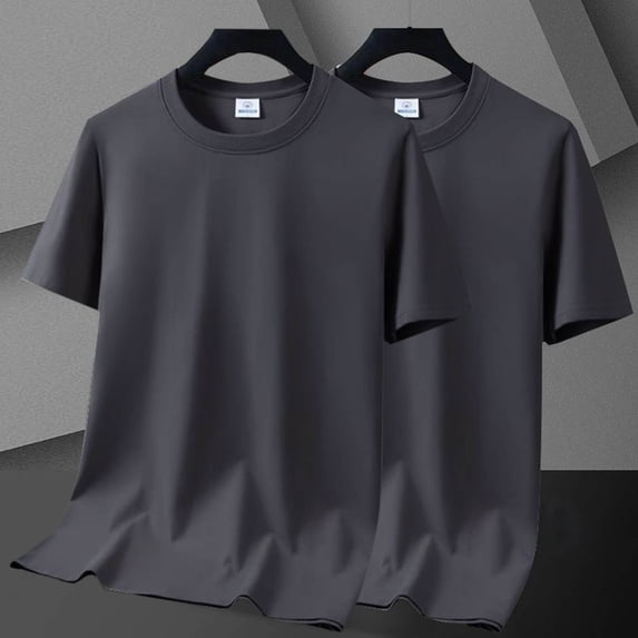 2 Pack Mens Big & Tall T Shirts M-5X Plus Size Short Sleeve Crewneck Tees Tops Casual Solid Color Pullover Stretchy Slim Basic Workout Tshirts Shirt