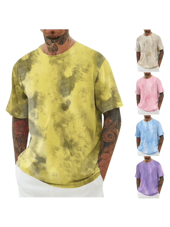 2 Pack Mens Big & Tall T-Shirts Plus Size M-5X Short Sleeve Crewneck Tshirts Shirts Tie-Dye Pullover Loose Comfort Going Out Loungewear Tees Tops
