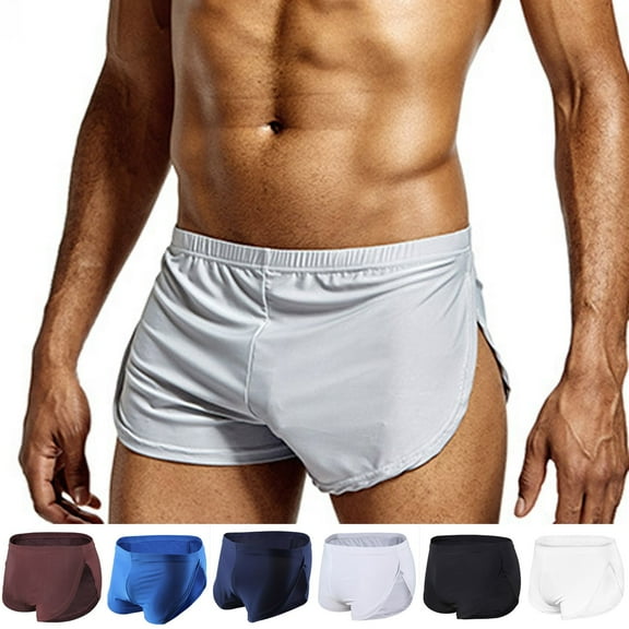 2 Pack Mens Boxers Briefs Underwear Breathable Mid Waisted Stretchy Slim-Fit Side Slit High-Cut Comfort Solid Color Boxers Shorts