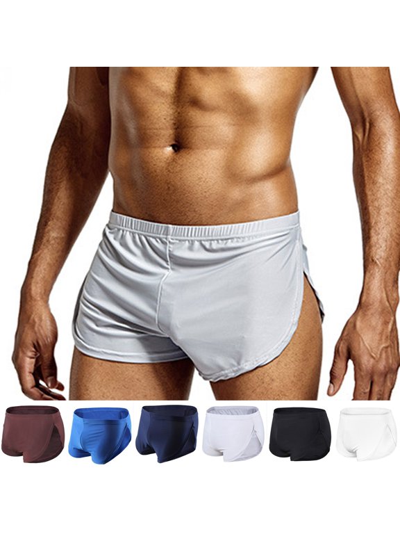 2 Pack Mens Boxers Briefs Underwear Breathable Mid Waisted Stretchy Slim-Fit Side Slit High-Cut Comfort Solid Color Boxers Shorts