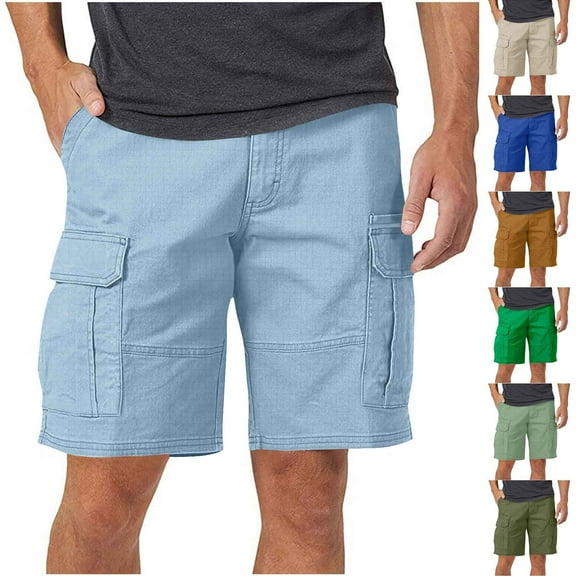 2 Pack Mens Cargo Shorts with Multi-Pockets 2025 Boys Casual Solid Straight Leg Mid Waisted Lightweight Golf Work Short