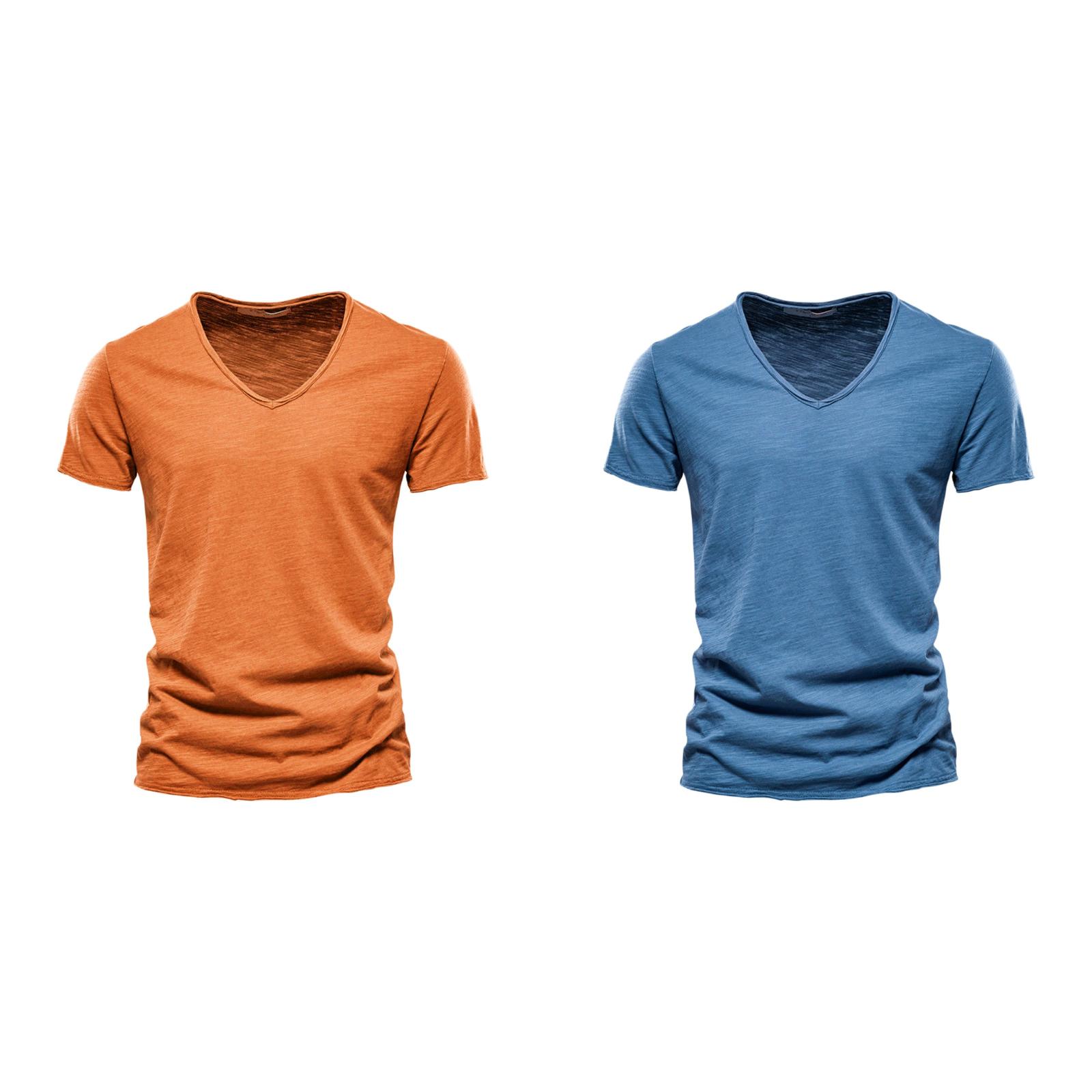 (2Pack) Mens Casual Solid Plain T Shirts Color Cotton V Neck Mens