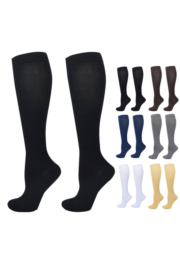 2 Pack Mens Compression Socks Stretchy Over-the-Calf Casual Solid Color Breathable Nylon Athletic Workout Running Long Tube-Sock