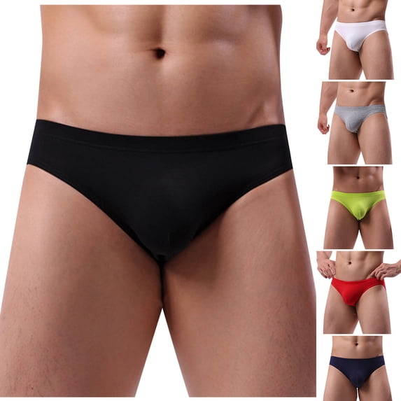 2 Pack Mens Cotton-Blend Underwear with-Pouch Low Rise Casual Lightweight Solid Color High-Cut Stretchy Slim Breathable Loungewear Workout Briefs