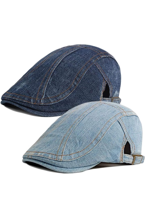 2 Pack Mens Denim Cotton Newsboy Cap Ivy Gatsby Driving Hunting Cabbie Hats