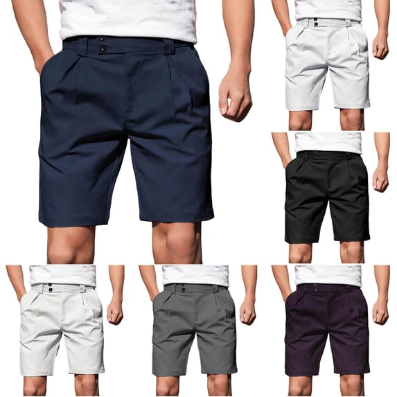 2 Pack Mens Dress Shorts Business Casual Straight Leg Elastic Mid Waisted Pleated Flat Front Knee Length Bermuda Golf Short