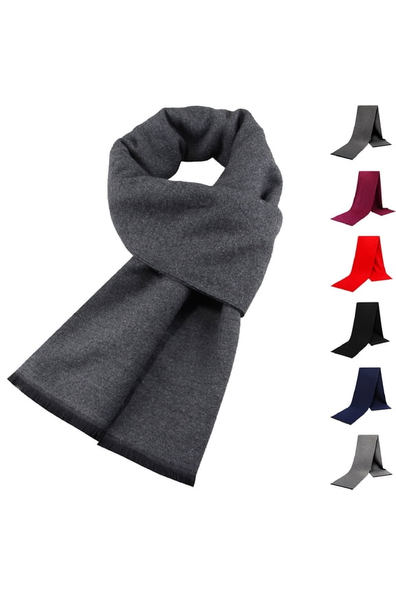 2 Pack Mens Fall Winter Scarf Woolen Classic Solid Color Thicken Thermal Warm Long Scarves for Gifts