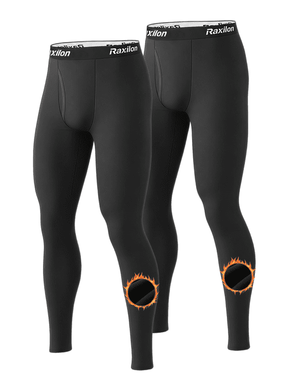 2 Pack Mens Long Johns Thermal Underwear Pants Fleece Lined Warm Base Legging Layer Bottoms Cold Weather Gear