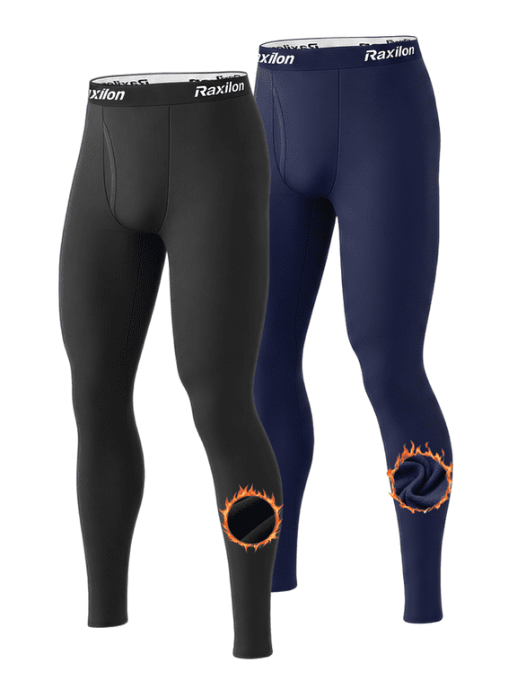 2 Pack Mens Long Johns Thermal Underwear Pants Fleece Lined Warm Base Legging Layer Bottoms Cold Weather Gear