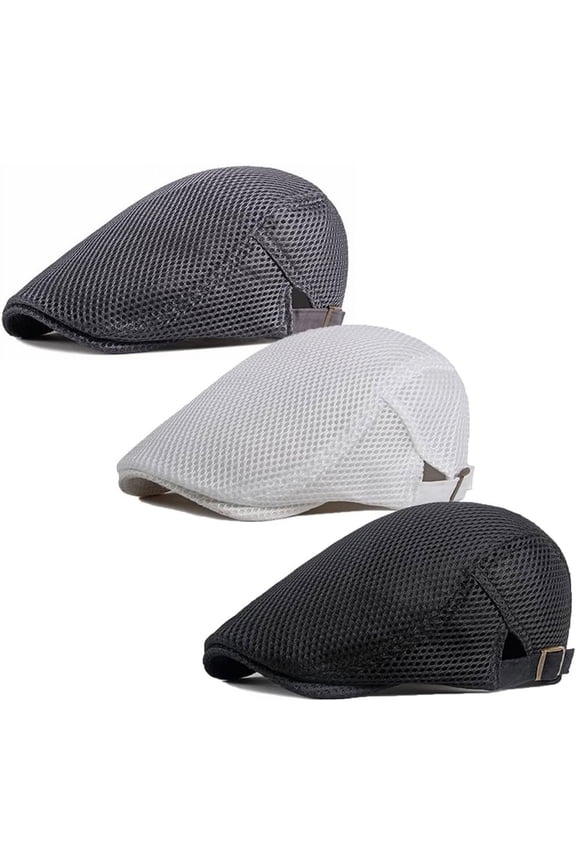2 Pack Mens Mesh Flat Cap Breathable Summer Newsboy Hat Beret Cabbie Ivy Hat Gatsby Newsboy Hat for Driving Hunting