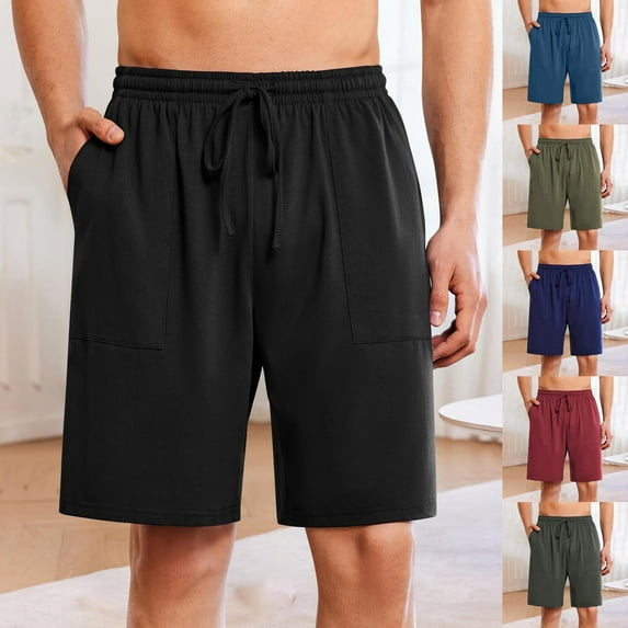 2 Pack Mens Pajama Shorts with Pockets and Drawstring Elastic Waist Casual Solid Color Straight Wide Leg Comfort Loungewear Short 2025