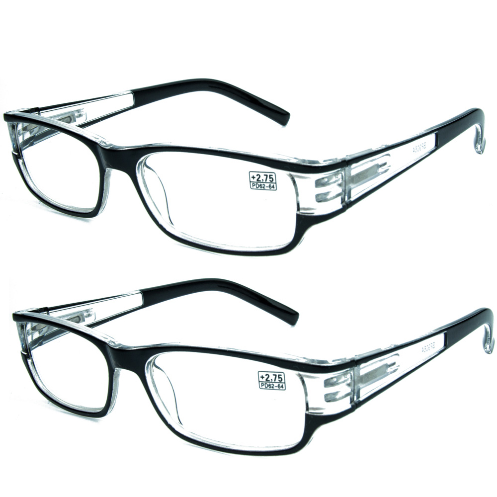 Rectangular Reader Lid 2 Pack Mens Rectangle Reading Glasses Plastic Spring HInges Readers ...