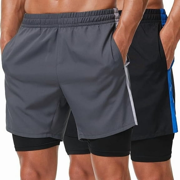 2 Pack Mens Runing Shorts Dry Fit 2 in 1 Sport Shorts Lightweight Gym Shorts Breathable Workout Training Shorts with Pockets