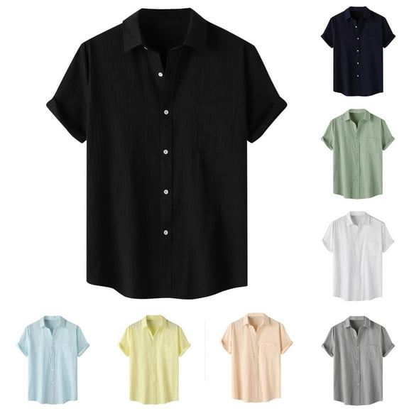 2 Pack Mens Short Sleeve Button-Down Shirts with Pocket Lightweight Collared Tshirts Shirt Casual Solid Color Comfort Loose Lapel Tees Tops