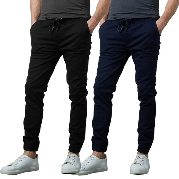 2-Pack Mens Slim-Fit Cotton Twill Jogger Pants (S-2XL)
