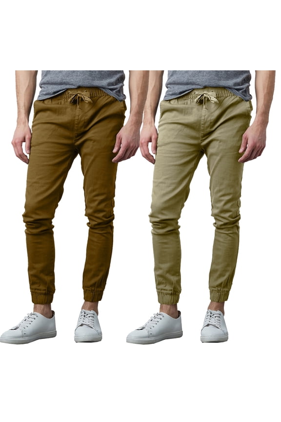 2-Pack Mens Slim-Fit Cotton Twill Jogger Pants (S-2XL)