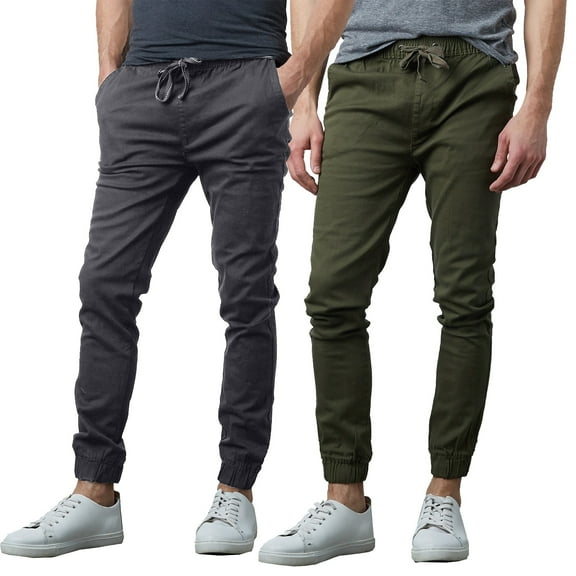 2-Pack Mens Slim-Fit Cotton Twill Jogger Pants (S-2XL)