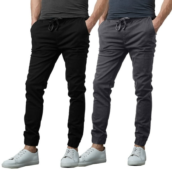 2-Pack Mens Slim-Fit Cotton Twill Jogger Pants (S-2XL)