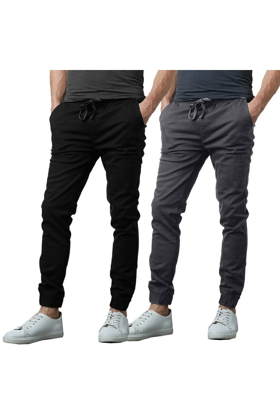 2-Pack Mens Slim-Fit Cotton Twill Jogger Pants (S-2XL)