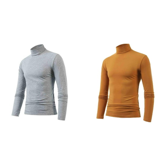 2 Pack Mens T Shirt Men's Casual Slim Fit Basic Tops Knitted Lightweight Turtleneck Pullover Sweater Shirts for Men M