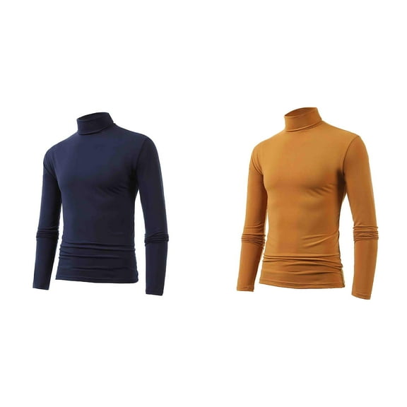 2 Pack Mens T Shirts Men's Casual Slim Fit Basic Tops Knitted Lightweight Turtleneck Pullover Sweater Men Shirts M