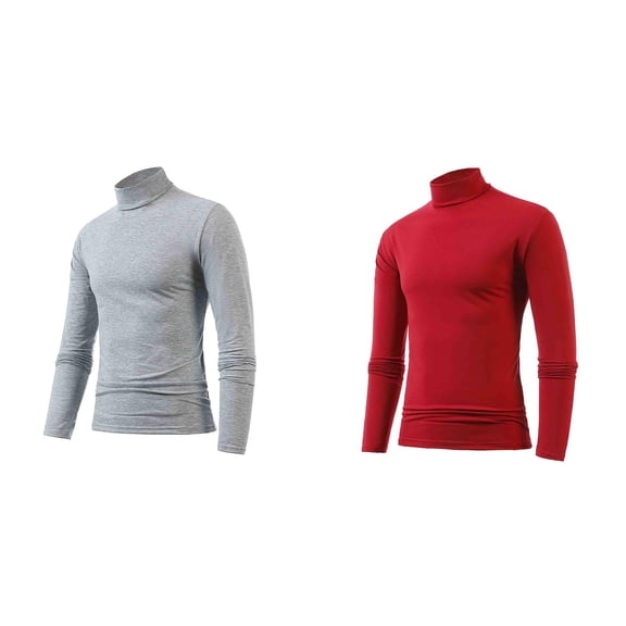 2 Pack Mens T Shirts Men's Casual Slim Fit Basic Tops Knitted Lightweight Turtleneck Pullover Sweater Shirts for Men L2