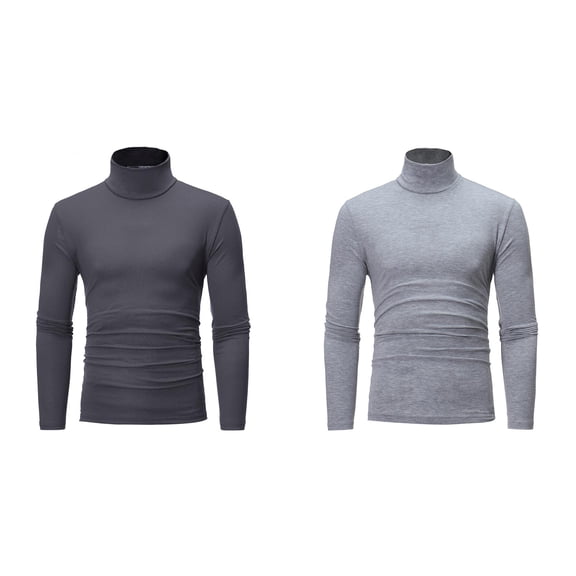2 Pack Mens T-Shirts Men's Long Sleeve Slim Fit Turtleneck T Shirts Lightweight Basic Solid Fall Winter Pullovers Men Shirt L