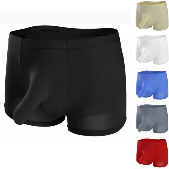 2 Pack Mens Underwear Boxer Briefs with Bulge-Pouch Boys Casual Mid Waisted Stretchy Solid Color Breathable Loungewear Boxers