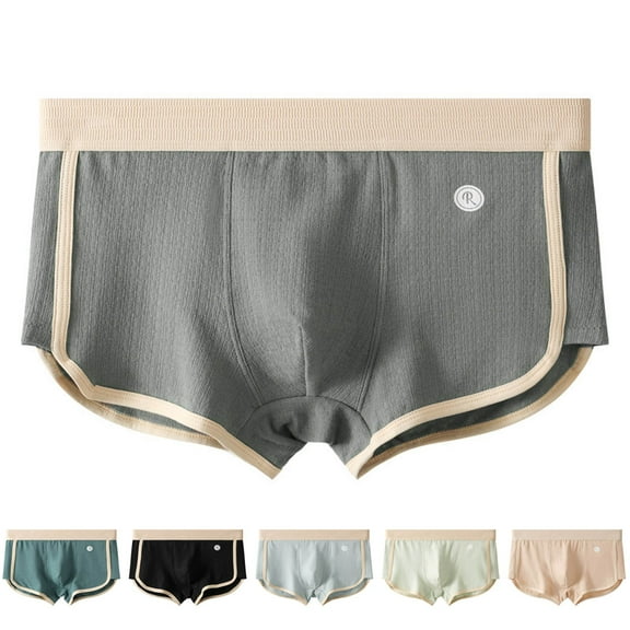 2 Pack Mens Underwear Boxer Briefs Casual Color-Block Stretchy Slim-Fit Side Slit Low Waisted Breathable Loungewear Boxers