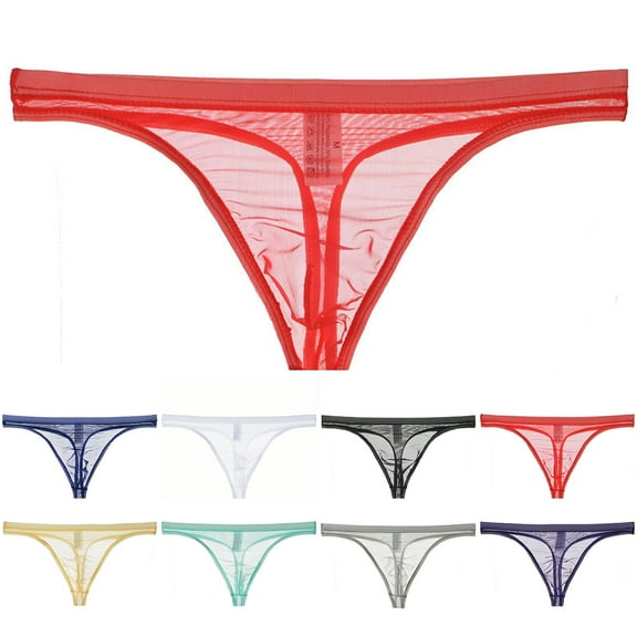 2 Pack Mens Underwear Lightweight Low Rise Thongs Boys Trendy Solid See-Through Solid Color High-Cut Breathable Moisture-Wicking Hipster Briefs