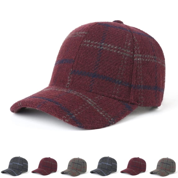 2 Pack Mens Womens Woolen Baseball Cap Adjustable Sun Protection Snapback Hats Unisex Casual Plaid Printed Breathable Going-Out Ball Hat