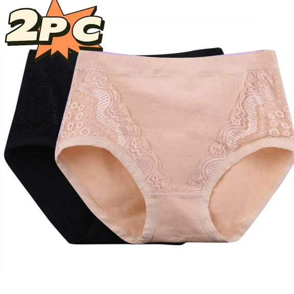 2 Pack Menstrual Underwear for Women New Women's Solid Lace Plus Size High Waist Leak Proof Cotton Crotch Shorts Underwear Panties Multicolor 4XL