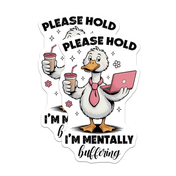 (2 Pack) Mentally Buffering Stickers - Funny Duck Stickers - Laptop Duck - Cute Stickers - 5" On Longest Side - Sticks to Smooth Flat Surfaces - Made in USA - BMCS15649