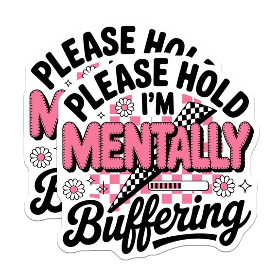 (2 Pack) Mentally Buffering Stickers - Humorous Brain Loading Status Decal - Retro Mental Health Awareness - 5" On Longest Side - Sticks to Smooth Flat Surfaces - Made in USA - BMCS21957