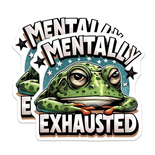 (2 Pack) Mentally Exhausted Frog Magnets - Funny Animal - Cute and Cartoon Frog Art - 5" On Longest Side - for Cars, Fridges, Toolboxes - Made in USA - MAG4576
