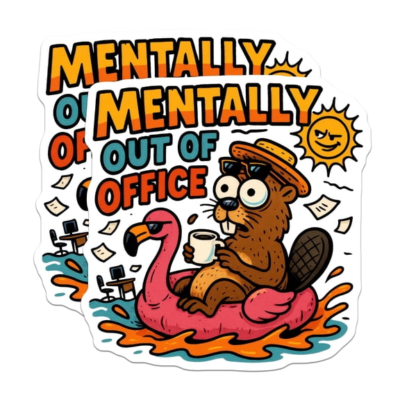 (2 Pack) Mentally Out of Office Magnets - Funny Beaver Flamingo - Work Humor Summer Vibes - Chill Vacation Theme - 5 Inches On Longest Side - Thick Durable Magnet - Made in USA - MAG21729