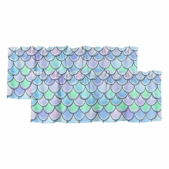 2 Pack Mermaid Tail Backdrop Valance for Window Fish Scale Kitchen Valance Rod Pocket Short Curtain Topper Decorative Window Treatment for Living Room Bedroom 60"x18"