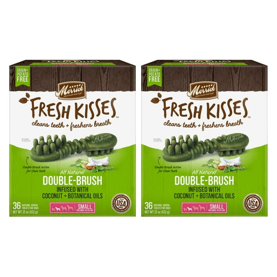 (2-Pack) Merrick Fresh Kisses Coconut + Botanical Oils Dental Dog Treats For Small Dogs, 36 Brushes, 23 oz
