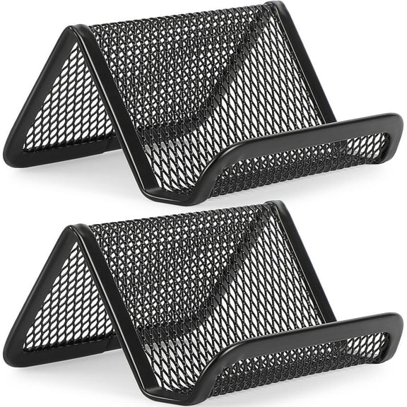 2 Pack Mesh Business Card Holders for Desk, Metal Business Card Holder Display Stand Business Card Desk Holder with 50 Business Cards Capacity
