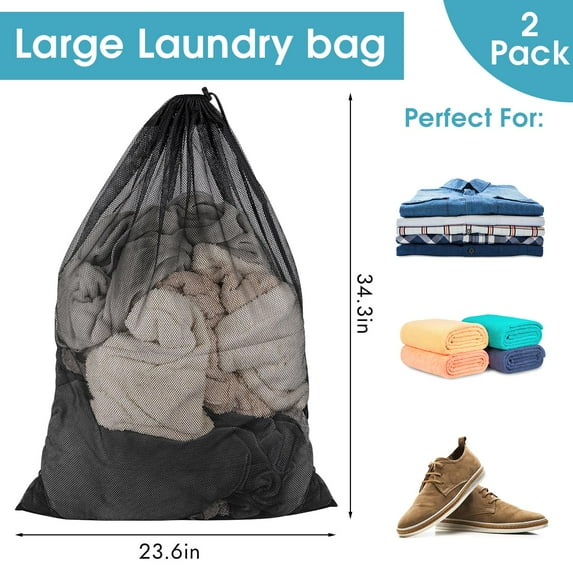 2 Pack Mesh Laundry Bag - Large 24" x 36" - Durable, Machine Washable with Secure Drawstring Closure - Perfect for College Dorms, Laundromats, Apartments (Yellow)