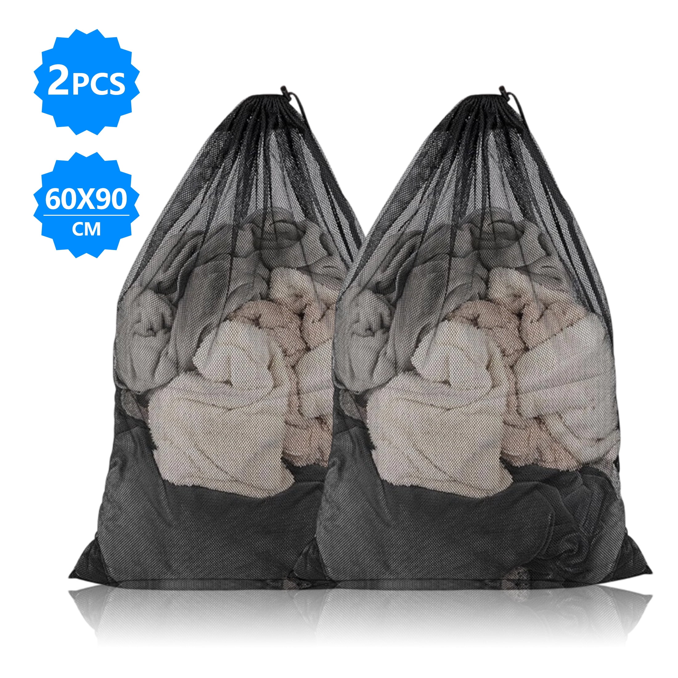 GARITIN 2 Pack Large Mesh Laundry Bags with Drawstring Lock, Heavy Duty Breathable Net Laundry Bag, Reinforced Stitching Wash Bag for Bedding, Towels, Clothes, Travel, Dorm